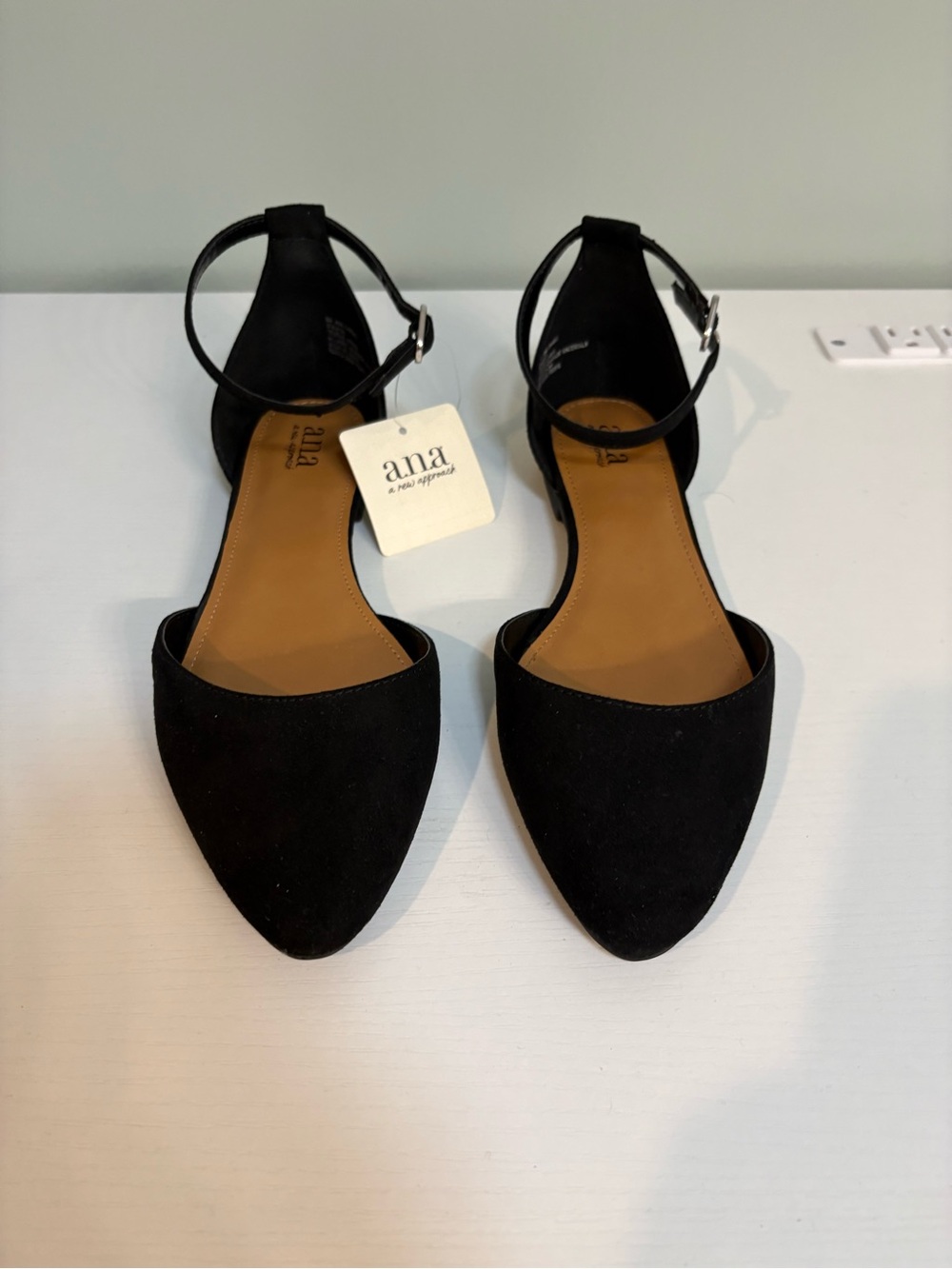 a.n.a Black Pointed D'Orsay Ankle Strap Flats